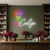 Floral Neon Sign Custom, Name Bouquet LED Light, Flower Shop Wall Decor