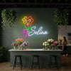 Floral Neon Sign Custom, Name Bouquet LED Light, Flower Shop Wall Decor