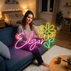 Floral Neon Sign Custom, Name Daisy LED Light, Flower Shop Bedroom Wall Decor