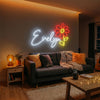 Floral Neon Sign Custom, Name Daisy LED Light, Flower Shop Bedroom Wall Decor