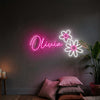 Flower Neon Sign Custom, Name Daisy LED Light, Girls Room Wall Decor