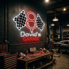 Garage Neon Sign Custom, Name Racing Flags LED Light, Man Cave Auto Shop Decor