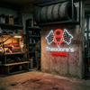 Garage Neon Sign Custom, Name Racing Flags LED Light, Man Cave Auto Shop Decor