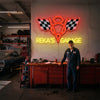 Garage Neon Sign Custom, Name V8 Checkered Flag LED Light, Man Cave Auto Decor