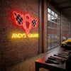 Garage Neon Sign Custom, Name V8 Checkered Flag LED Light, Man Cave Auto Decor
