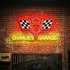 Garage Neon Sign Custom, Name V8 Checkered Flag LED Light, Man Cave Auto Decor