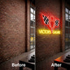 Garage Neon Sign Custom, Name V8 Checkered Flag LED Light, Man Cave Auto Decor