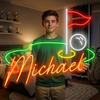 Golf Neon Sign Custom, Name Flag Ball LED Light, Man Cave Game Room Decor