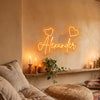 Heart Neon Sign Custom, Name Double Heart LED Light, Bedroom Decor