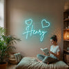 Heart Neon Sign Custom, Name Double Heart LED Light, Bedroom Decor