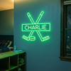 Hockey Neon Sign Custom, Name Stick Puck LED Light, Boys Room Wall Sports Decor