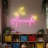 Moon Neon Sign Custom, Name Stars LED Light, Girls Room Wall Decor