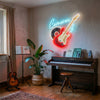 Music Neon Sign Custom, Name Guitar LED Light, Music Room Studio Wall Decor