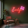 Name Neon Sign Custom, Bow LED Light, Girls Kids Bedroom Wall Nursery Decor