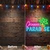 Paradise Neon Sign Custom, Name Palm Tree LED Light, Tropical Tiki Bar Decor