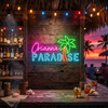 Paradise Neon Sign Custom, Name Palm Tree LED Light, Tropical Tiki Bar Decor