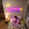 Princess Neon Sign Custom, Name Crown Star LED Light, Girls Room Wall Decor