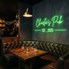 Pub Neon Sign Custom, Name Est Date LED Light, Home Bar Wall Decor