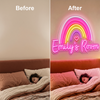 Rainbow Room Neon Sign Custom, Name Heart LED Light, Kids Room Decor