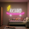 Skateboard Neon Sign Custom, Name Lightning LED Light, Kids Room Wall Decor