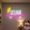 Skateboard Neon Sign Custom, Name Lightning LED Light, Kids Room Wall Decor