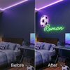 Soccer Neon Sign Custom, Name Ball LED Light, Kids Bedroom Wall Decor Gift