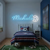 Soccer Neon Sign with Name, Ball LED Light, Kids Bedroom Wall Sports Decor