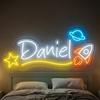 Space Neon Sign Custom, Name Rocket Planet LED Light, Boys Room Wall Decor