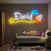 Space Neon Sign Custom, Name Rocket Planet LED Light, Boys Room Wall Decor