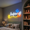 Space Neon Sign Custom, Name Rocket Planet LED Light, Boys Room Wall Decor