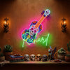 Sugar Skull Guitar Neon Sign Custom, Personalized Name LED Light, Day of the Dead Music Wall Decor for Home Studio