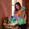 Sugar Skull Guitar Neon Sign Custom, Personalized Name LED Light, Day of the Dead Music Wall Decor for Home Studio