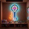 Sugar Skull Key Neon Sign Custom, Name LED Light, Day of The Dead Halloween Wall Decor