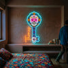 Sugar Skull Key Neon Sign Custom, Name LED Light, Day of The Dead Halloween Wall Decor