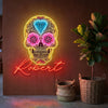 Sugar Skull Neon Sign Custom, Floral LED Light, Day of the Dead Wall Home Decor