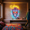 Sugar Skull Neon Sign Custom, Name LED Light, Day of the Dead Wall Decor Gift