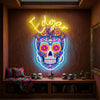 Sugar Skull Neon Sign Custom, Name LED Light, Day of the Dead Wall Decor Gift