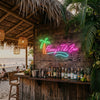 Tiki Bar Neon Sign Custom, Name Palm Wave LED Light, Tropical Home Bar Decor