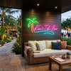 Tiki Bar Neon Sign Custom, Name Palm Wave LED Light, Tropical Home Bar Decor
