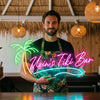 Tiki Bar Neon Sign Custom, Name Palm Wave LED Light, Tropical Home Bar Decor